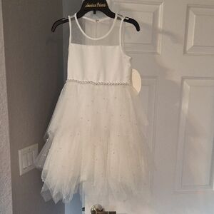 American Princess White Tulle Glitter Dress with Pearl Details